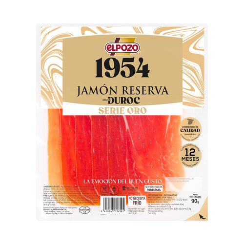 Jamón de bodega con curación mínima de 9 meses, cortado en lonchas con separador EL POZO Selección 90 g.