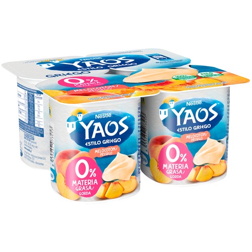 YAOS Yogur estilo griego con melocotón y con 0% materia grasa 4 x 115 g.