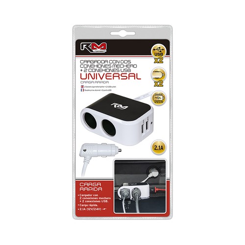 Cargador mechero doble ROLMOVIL 2 USB, 2.1Mah, 12V.