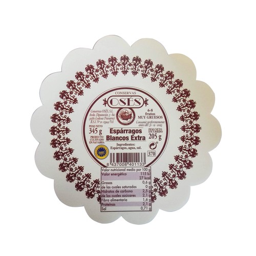 OSES Espárragos blancos extra D.O. Navarra 6/8 uds. 205 g.