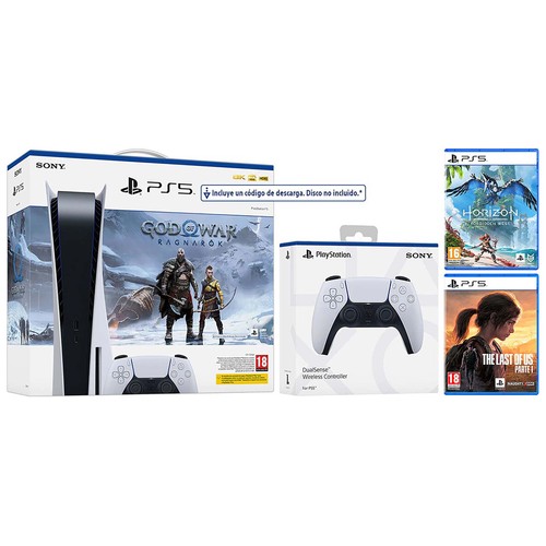 Sony PLAYSTATION 5 Estandar + 2º Mando Dualsense + God of War Ragnarök + The last of us + Horizon Forbidden West.