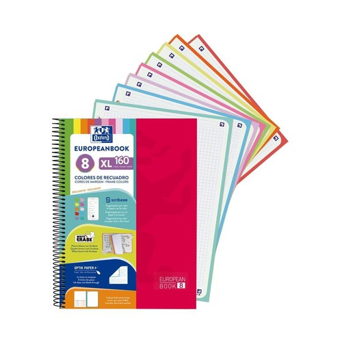 Cuaderno A4 Cuadrícula 5x5 Europeanbook 160 hojas tapa extradura modelos surtidos. OXFORD