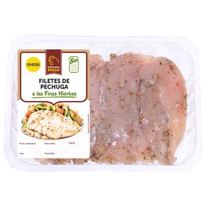 Bandeja de filetes de pechuga de pollo marinados a las finas hierbas UVESA