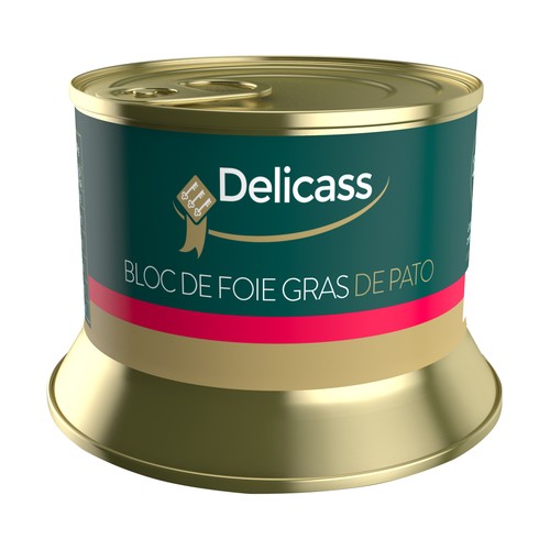 DELICASS Bloc de foie gras de pato, elaborado sin gluten, ni huevo ni leche 130 g.