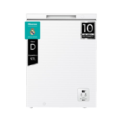 Congelador horizontal HISENSE FT100N1AWDL, clasificación energética: D, H: 85,8cm, A: 57,8cm, F: 44,4cm, capacidad total: 97L.