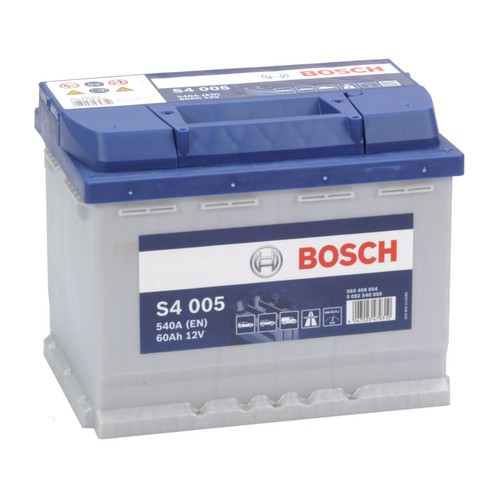 Batería de coche 60Ah, arranque 540A, 12V, L: 24,2cm, A: 17,5cm, H: 19cm, BOSCH S4005.