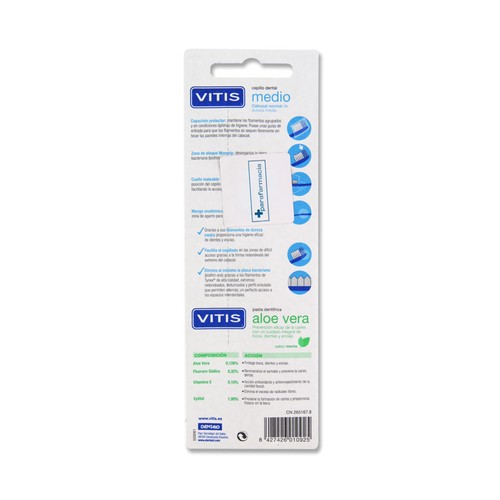 VITIS Cepillo de dientes con cabezal normal y dureza media VITIS 2 uds + obsequio dentífrico
