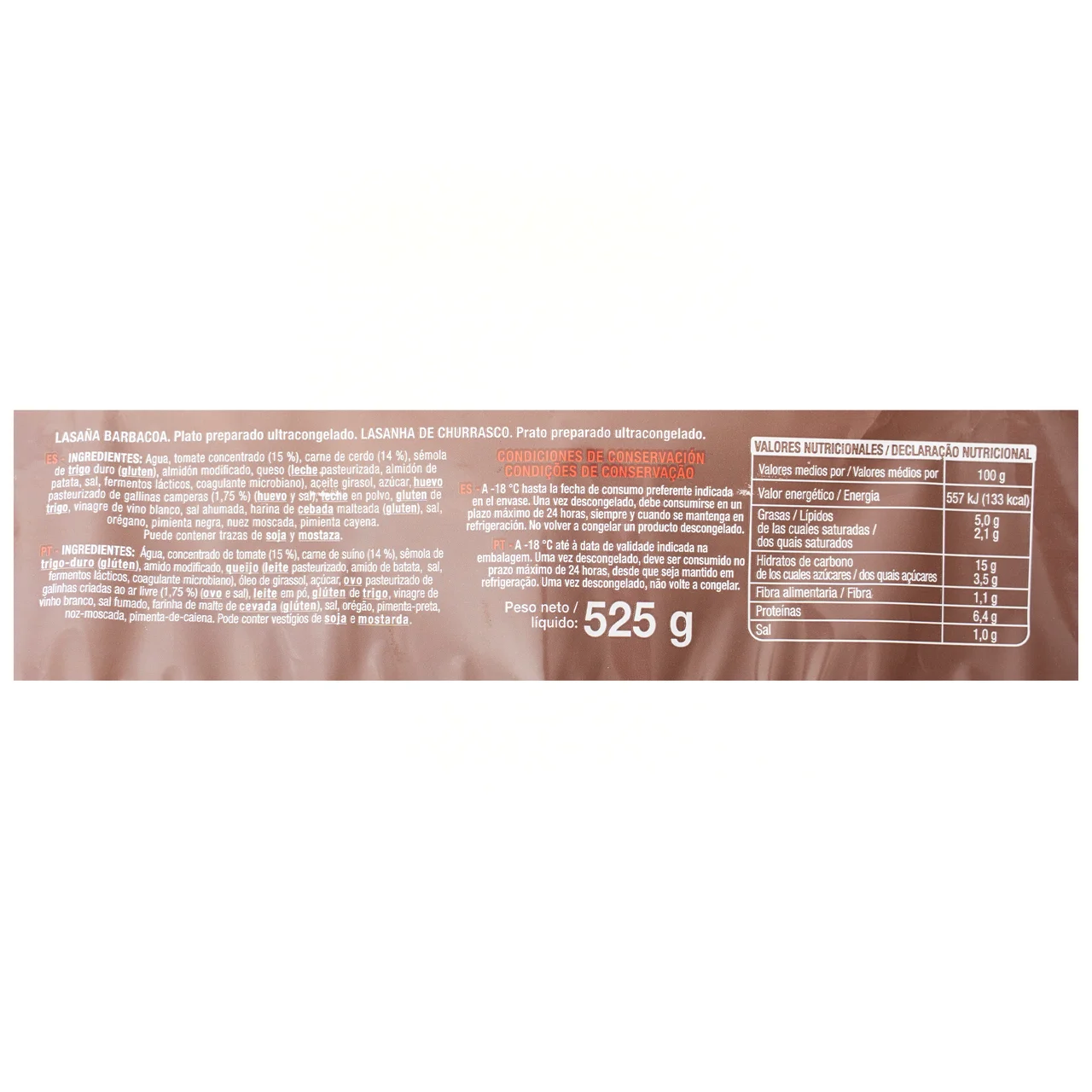 AUCHAN Lasaña con carne de cerdo a la barbacoa 525 g. Producto Alcampo