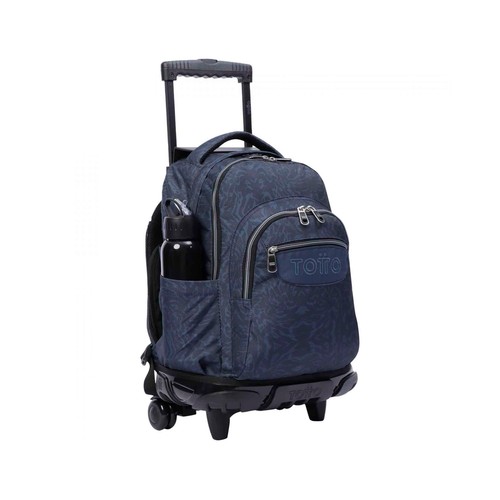 Mochila Escolar con Ruedas  Azul y Negro Geometric Renglones TOTTO