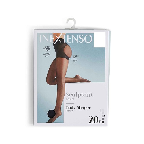 Panty semiopaco body shaper, 20D, IN EXTENSO, color negro, talla 1.