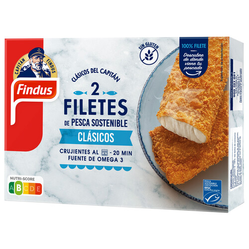 FINDUS Filetes de pescado procedente de pesca sostenible (MSC), empanados sin gluten 250 g.