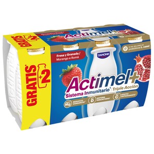 + de Danone Leche fermentada con Lcasei y sabor a fresa y granada 6 x 94 ml.