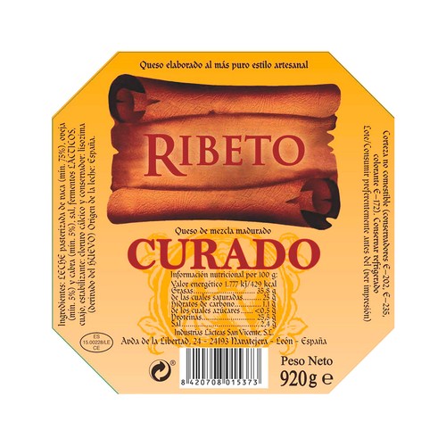 RIBETO Queso curado 920 g.