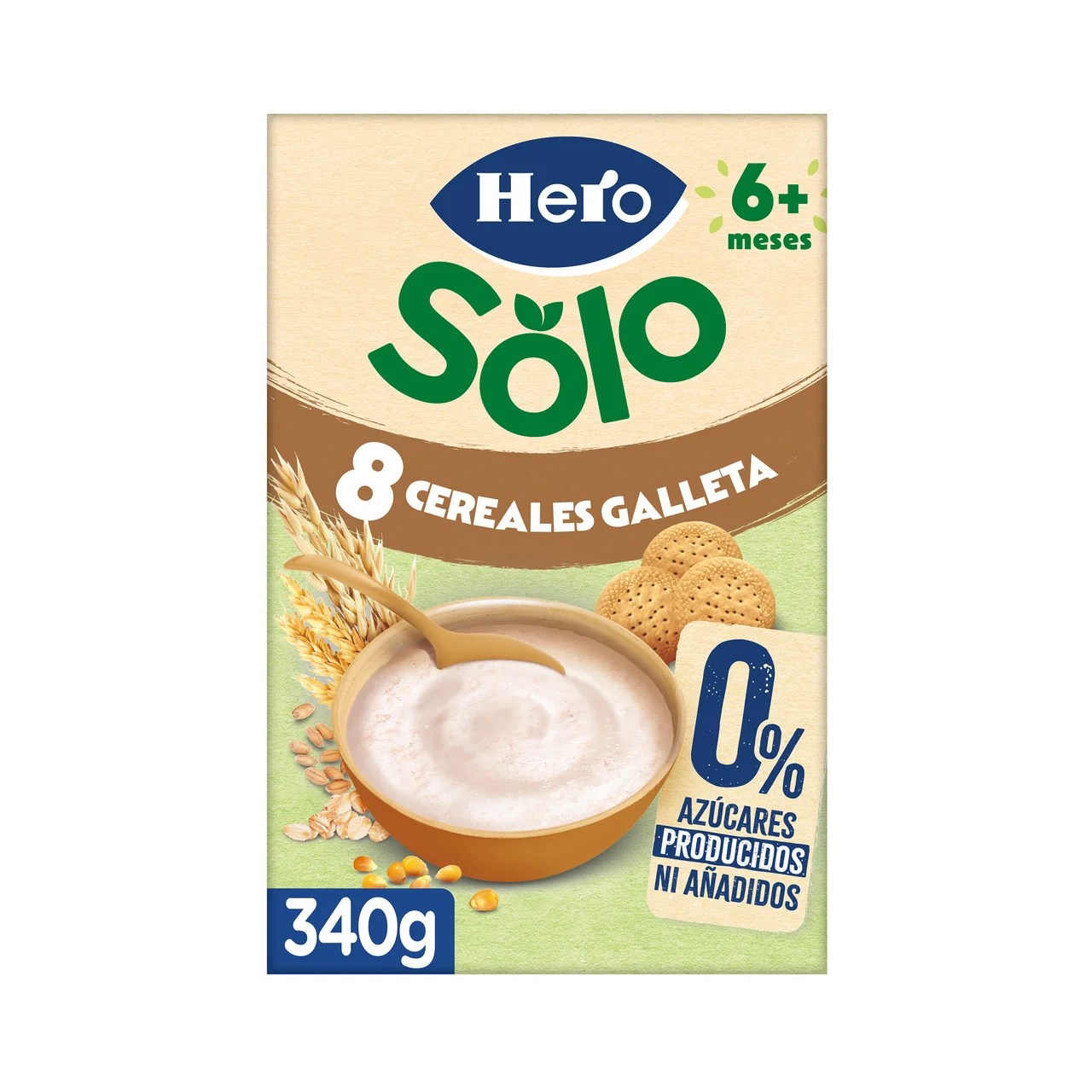 Solo Papilla de 8 cereales y galleta a partir de 6 meses 340 g.