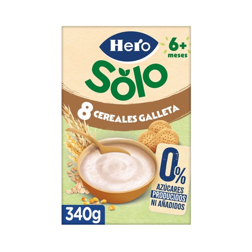 HERO Solo Papilla de 8 cereales y galleta a partir de 6 meses 340 g.