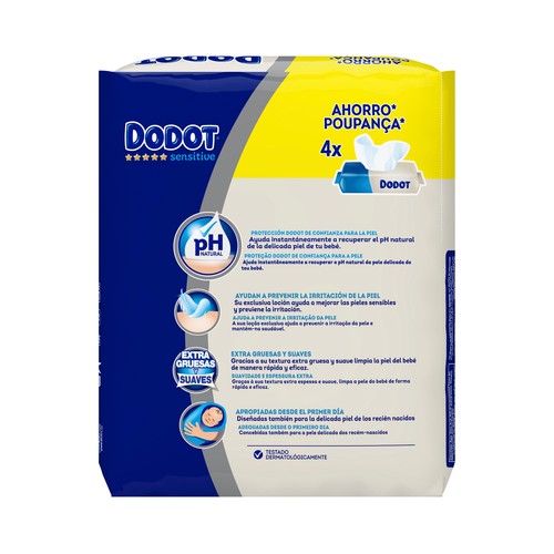 DODOT Sensitive Toallitas húmedas para bebé sin perfume 4 x 54 uds.