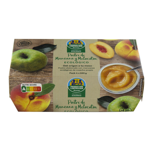 Compota de manzana y melocotón postre ecológico ALCAMPO PRODUCCIÓN CONTROLADA ECOLÓGICO pack 4 uds. x 100 g.