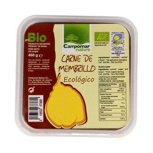 Carne de membrillo ecológico CAMPOMAR NATURE 400 g.