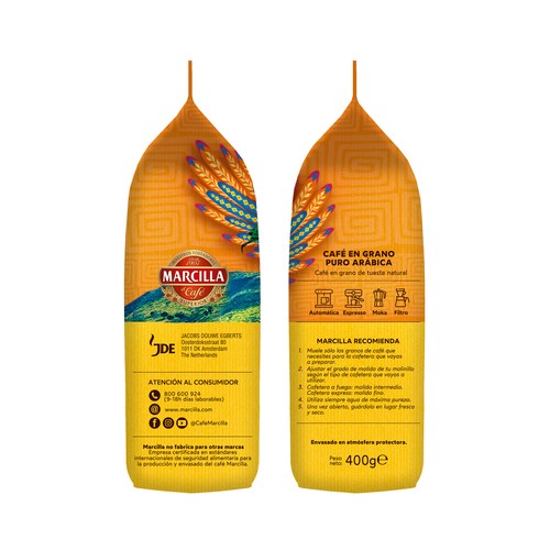 MARCILLA Puro arábica Sudamerica Café en grano 500 g.