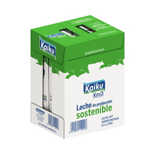 KAIKU Leche semidesnatada de vaca de producción sostenible Km. 0 6 x 1l.
