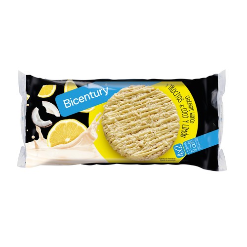 Tortitas de chocolate blanco y trocitos de coco y limón 4x2 BICENTURY 139 g.