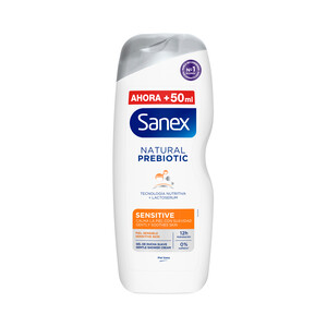 SANEX Gel de ducha o baño, para piel sensible, que ayuda calmarla SANEX Natural prebiotic sensitive 600 ml.