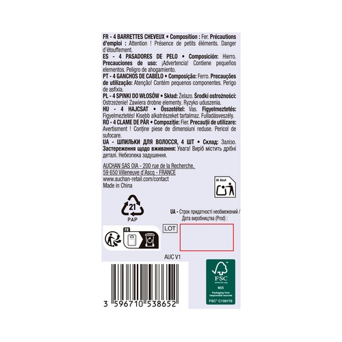 PRODUCTO ALCAMPO Pasadores infantiles de pelo metálicos 4 uds.