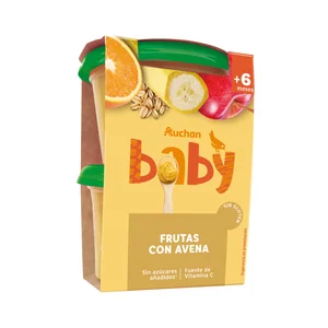 PRODUCTO ALCAMPO Baby Tarrito de frutas (manzana, plátano y naranja) con avena 2 X 200 g.