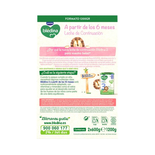 BLÉDINA de Danone Leche (2) de continuación. a partir de 6 meses 1200 g
