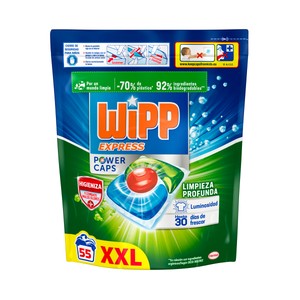 Wipp Express Power Caps Detergente para Lavadora en Cápsulas Antiolores 55 Uds.