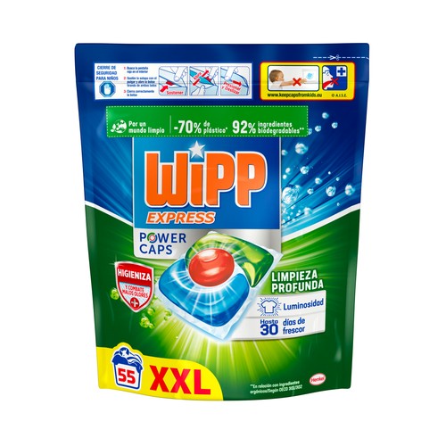 WIPP EXPRESS Power caps Detergente para lavadora en cápsulas antiolores 55 uds.