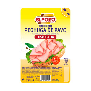 Imagen de ELPOZO Fiambre de pechuga de pavo braseada, cortada en lonchas 80 g.