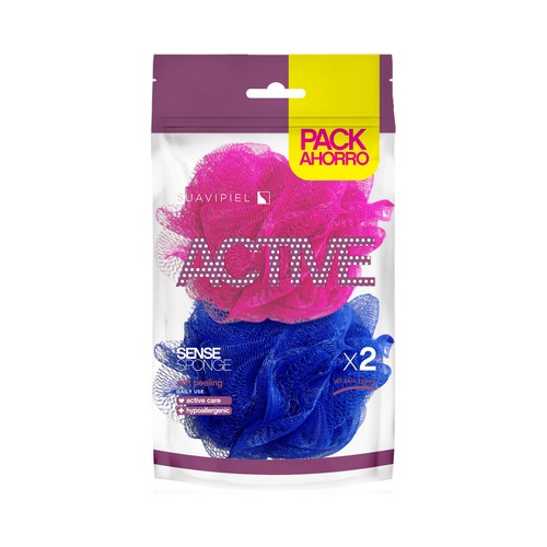 SUAVIPIEL Esponjas de baño hypoalergénicas de uso diario, para todo tipo de pieles SUAVIPIEL Active sense 2 uds.