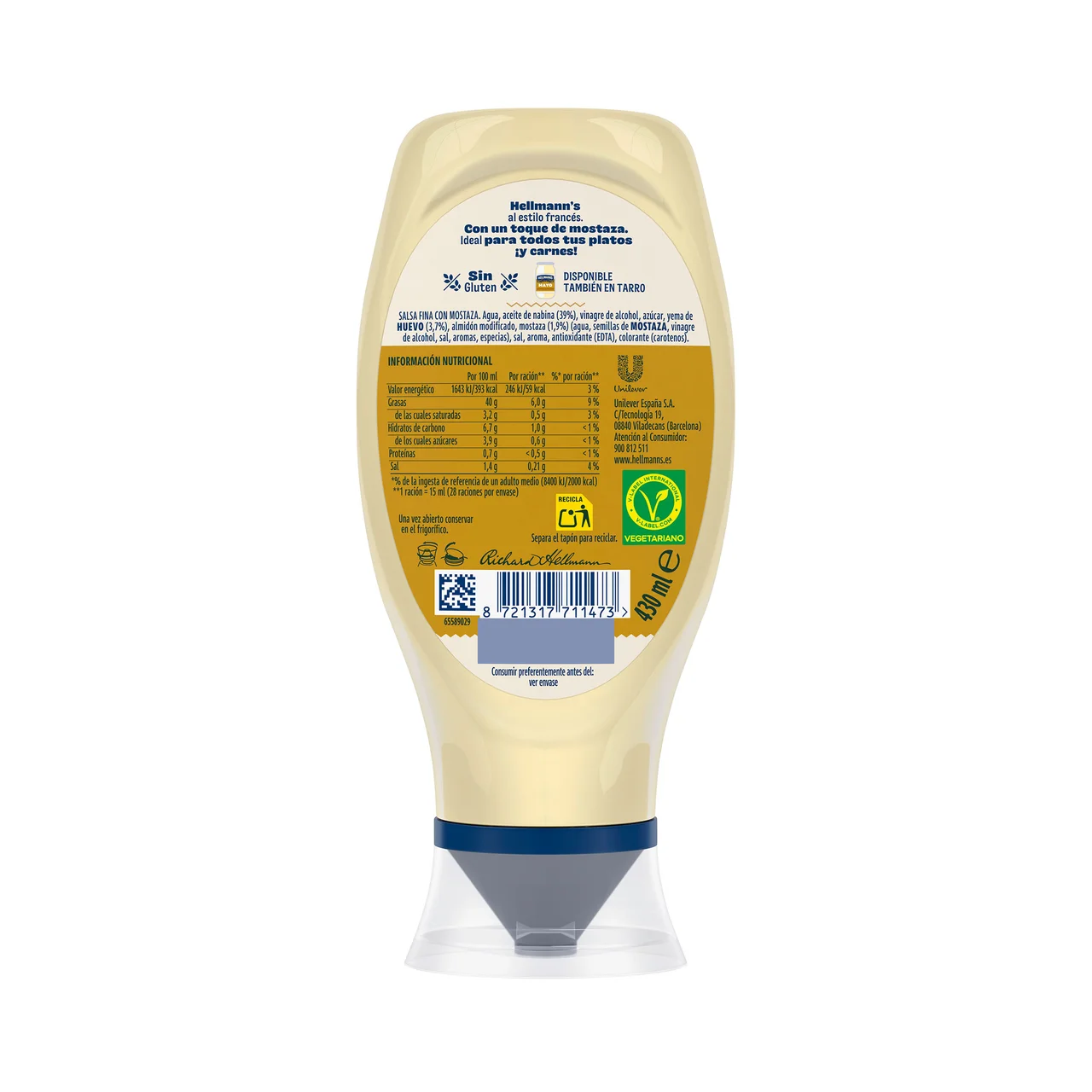 Salsa Mayonesa con mostaza formato bote bocabajo 430ml.