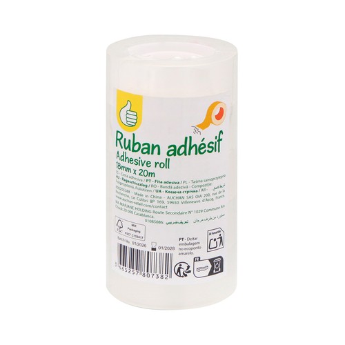 Pack 5 rollos cinta adhesiva 18 mm x 20 m cada uno. PRODUCTO ECONÓMICO ALCAMPO.