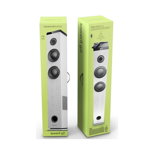 Torre de audio ENERGY SISTEM Tower 5 G2 Ivory 2.1, 65W RMS, Bluetooth, USB, lector de tarjetas, AUX, radio FM.