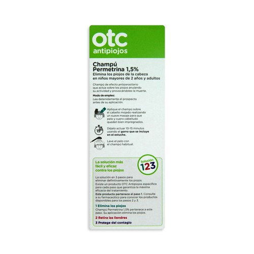 OTC Champú antipiojos permetrina, eficaz en 15 minutos ,OTC Antipiojos 125 ml.