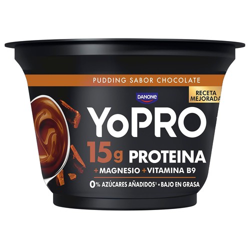YOPRO de Danone Pudding de chocolate con alto contenido en proteinas y bajo en grasas 150 g.