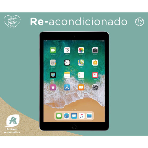 APPLE iPad 2017 Space Grey (5.ª gen) REACONDICIONADO, pantalla retina 24,64cm (9,7), 128GB, Chip A9, 8 Mpx, iPadOS 11.