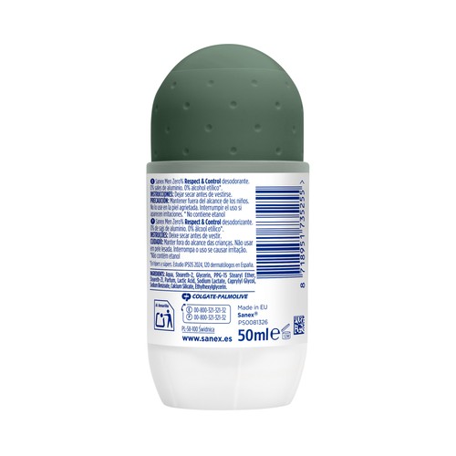 SANEX Men zero Desodorante roll on para hombres anti transpirante hasta 48 horas 50 ml.
