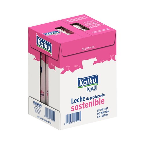 KAIKU Leche desnatada de vaca de producción sostenible Km. 0 6 x 1l.
