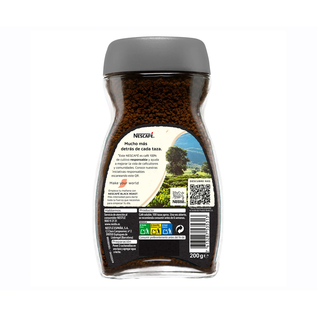 NESCAFÉ BLACK ROAST Café soluble natural intenso 200 g.