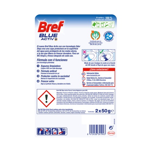 BREF Blue Activ+ Pastillas de limpieza de WC florales 2x50 g.