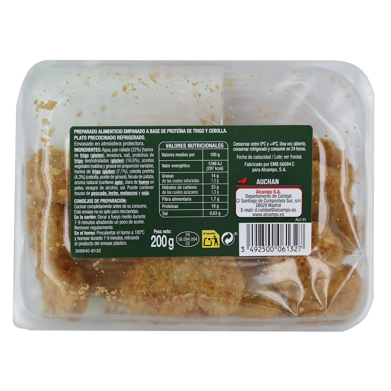 AUCHAN Nuggets vegetales a base de proteína de trigo y cebolla Veggie 200 g. Producto Alcampo