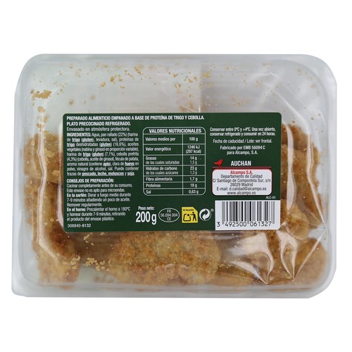 AUCHAN Nuggets vegetales a base de proteína de trigo y cebolla Veggie 200 g. Producto Alcampo