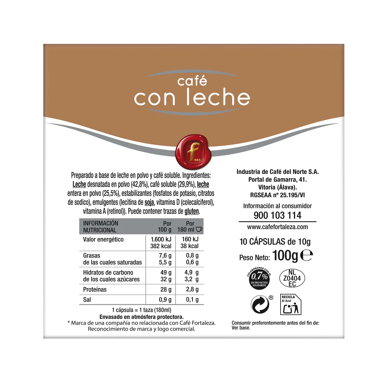 Café en cápsulas con leche I7, 10 uds.