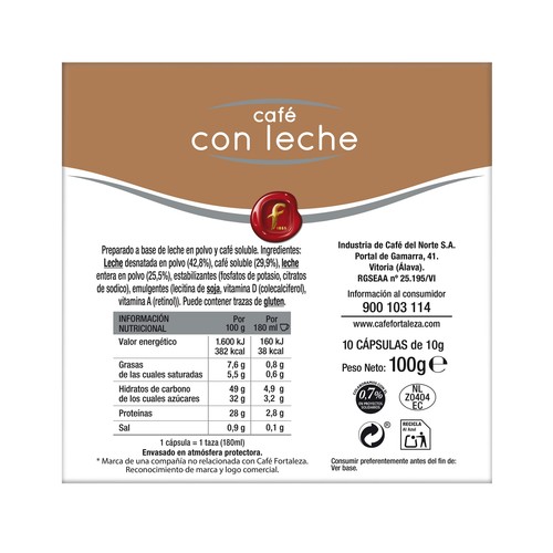 FORTALEZA Café en cápsulas con leche I7, 10 uds.