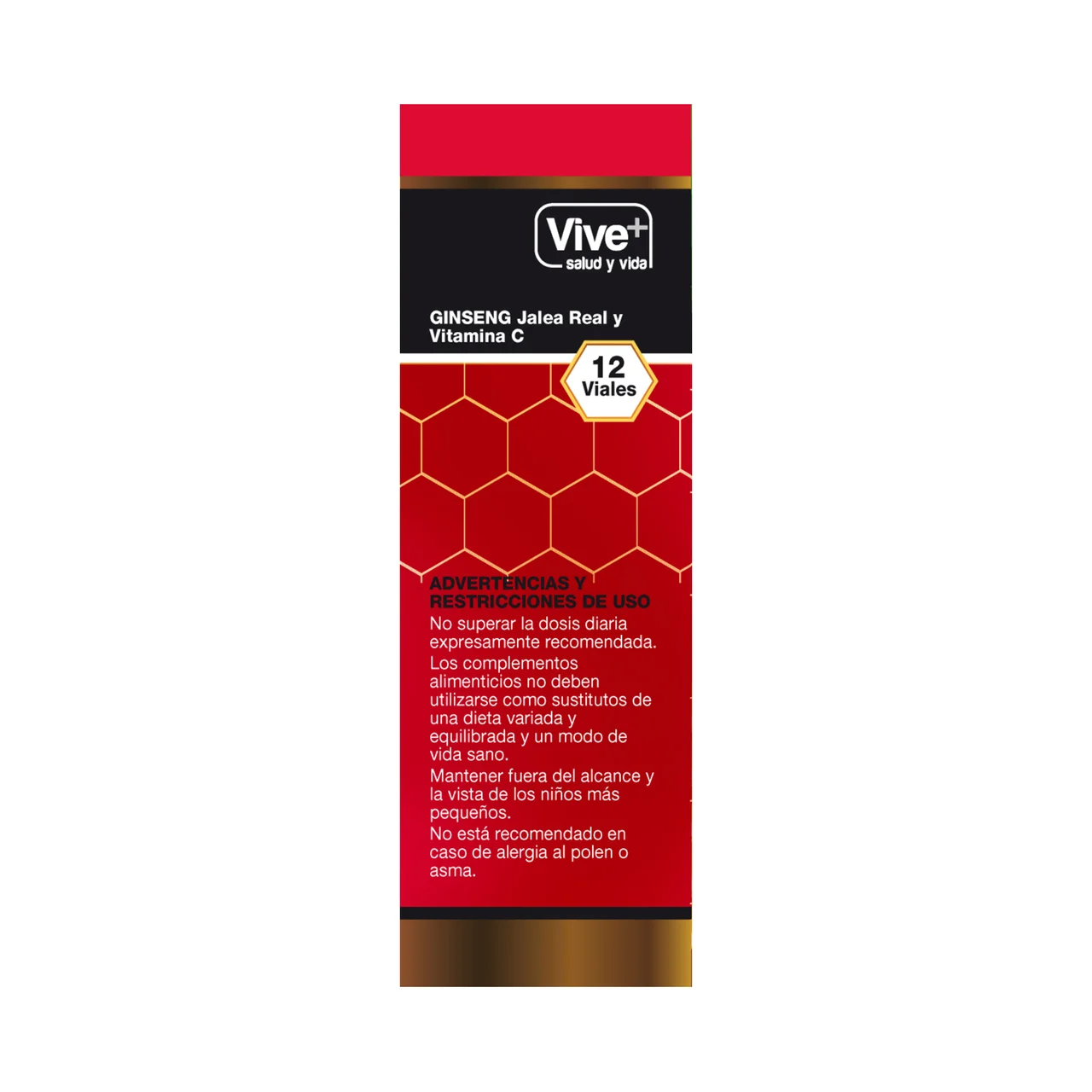 VIVE+ SALUD Y VIDA Ginseng, jalea real y vitamina C VIVE + SALUD Y VIDA 12 uds. x 10 ml.