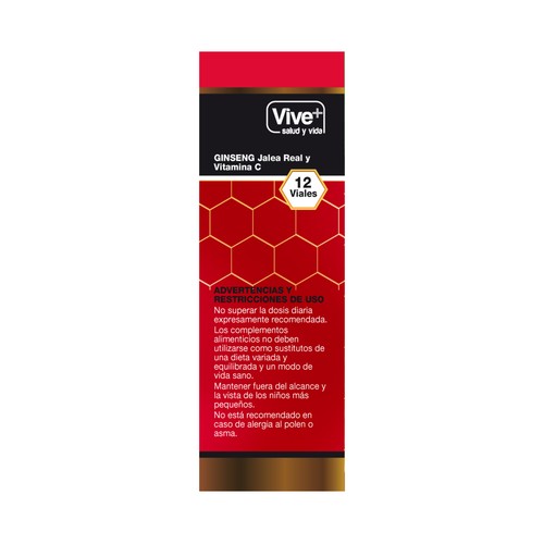 VIVE+ SALUD Y VIDA Ginseng, jalea real y vitamina C VIVE + SALUD Y VIDA 12 uds. x 10 ml.