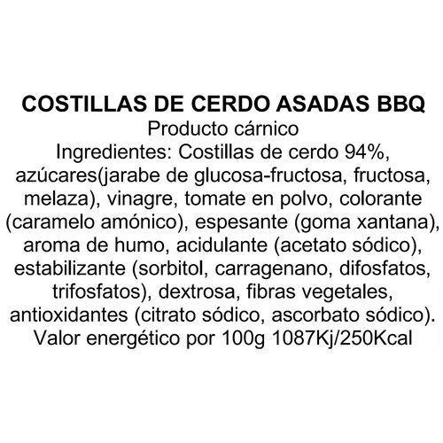 BG CHEF Costillas de cerdo asadas bbq Steak House Style 500 g.